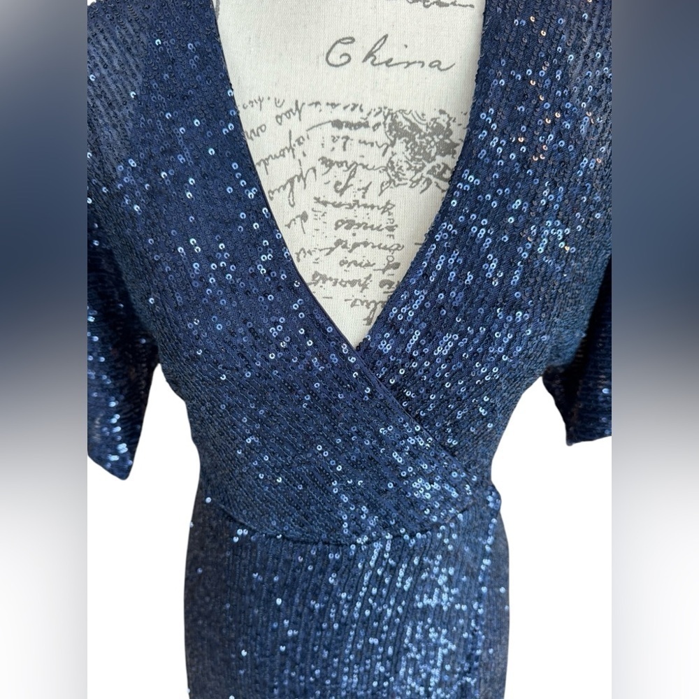 Lulus Navy Sequin Weekender Mini Dress Faux Wrap Women’s Size Small - Picture 7 of 14
